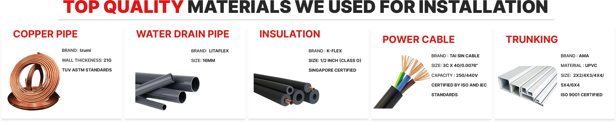 aircon installation Materials
