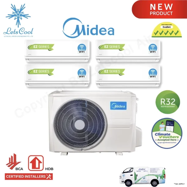 Midea System 4 Aircon 5 Ticks (9K+9K+9K+9K) WiFi Inverter
