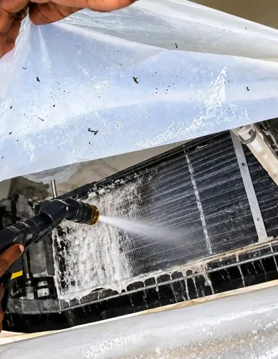 rinse chemicals on air conditioner